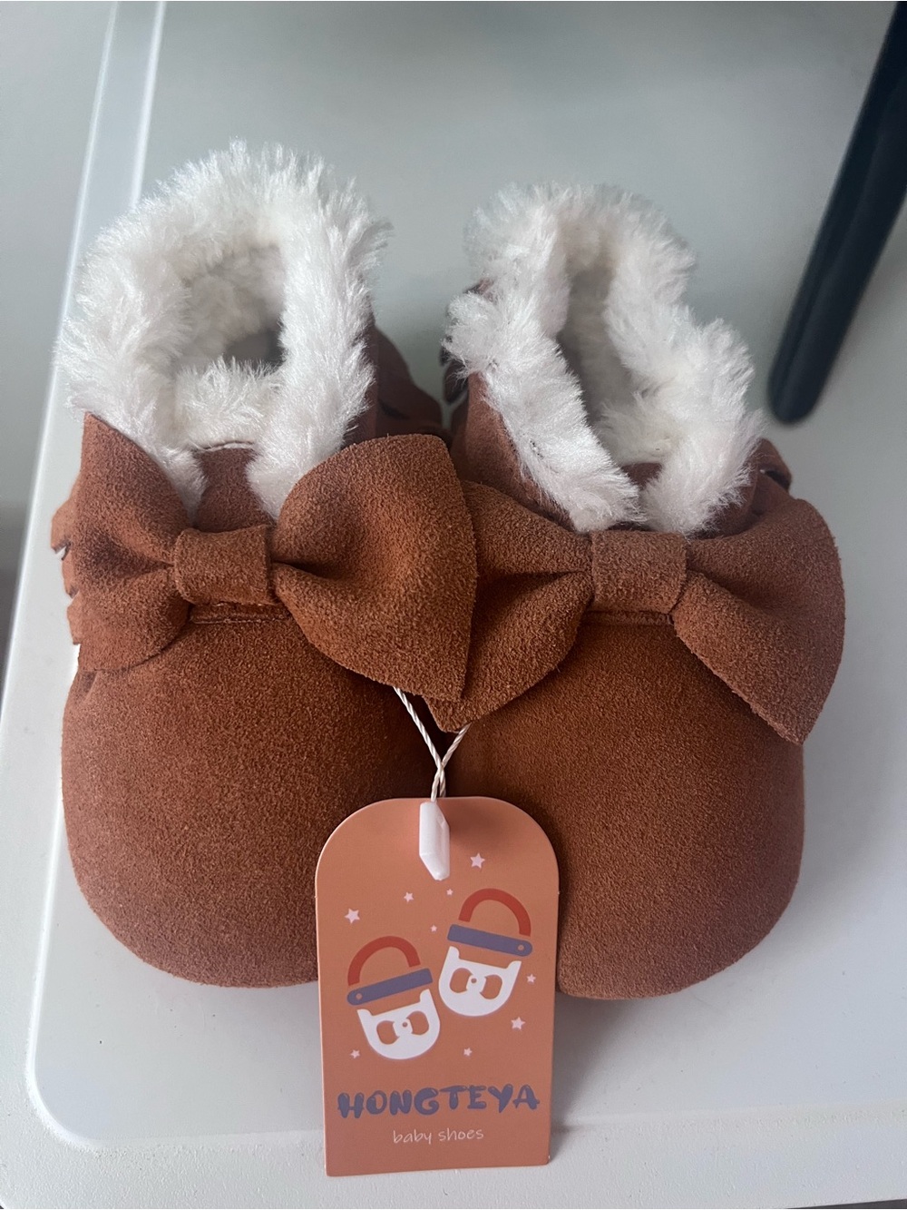 Cozy Bow Baby Shoes in Brown